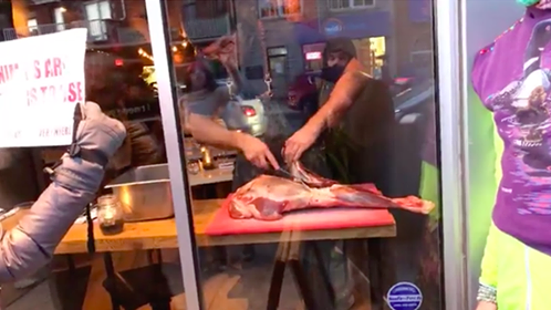 Michael Hunter, the chef who staged his own little protest in full view of an animal-rights activist group, says he feels a little guilty about his actions.