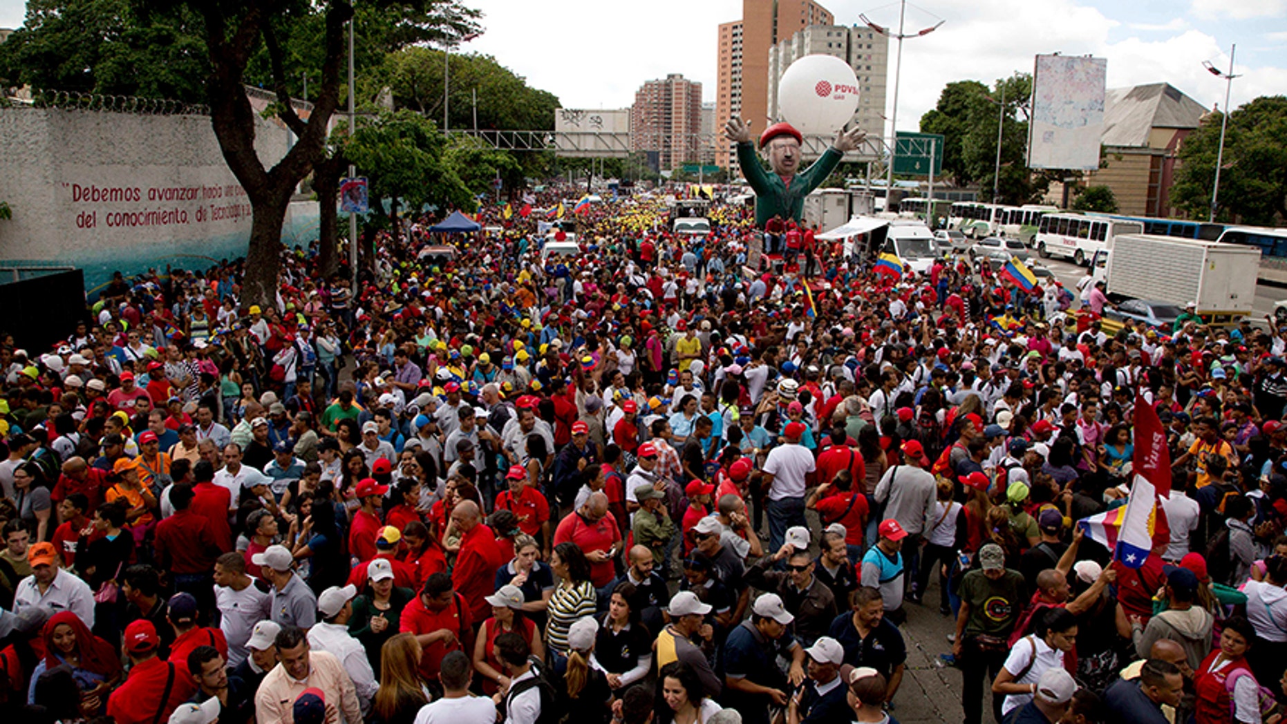 Supporters of Venezuela's President Nicolas Maduro prepare for a march.