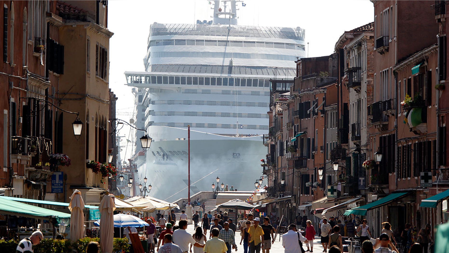 A cruise ship in Venice lagoon is seen looming over the city's streets in this 2017 photo.
