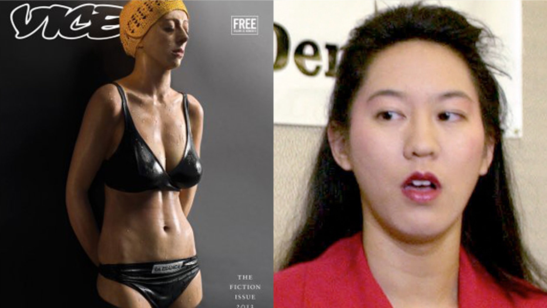 Vice Magazine's Fiction Issue includes a fashion spread that depicts the suicides of female authors like Iris Chang (right) using fashion models.