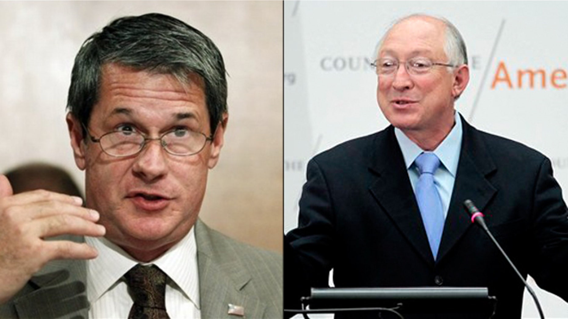 Shown here are Sen. David Vitter, left, and Interior Secretary Ken Salazar.