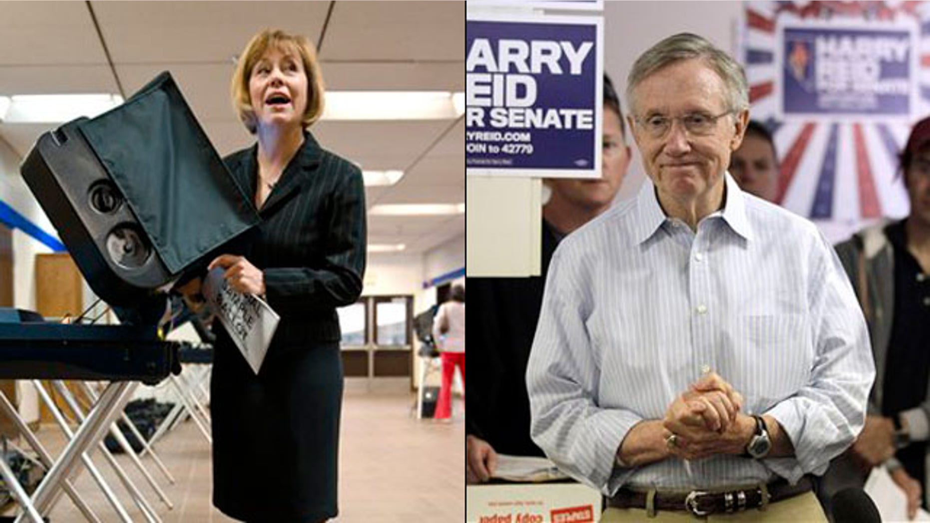 Shown here are Nevada Republican Senate nominee Sharron Angle, left, and Senate Majority Leader Harry Reid. (AP Photos)