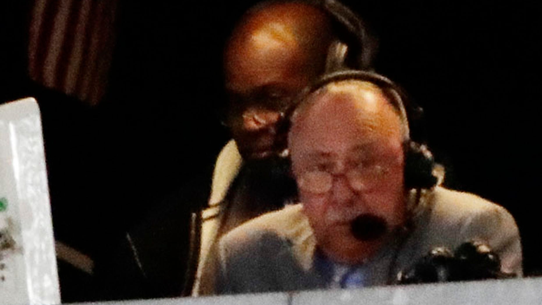 Boston Red Sox broadcaster Jerry Remy works during the seventh inning of a baseball game between the New York Yankees and the Boston Red Sox