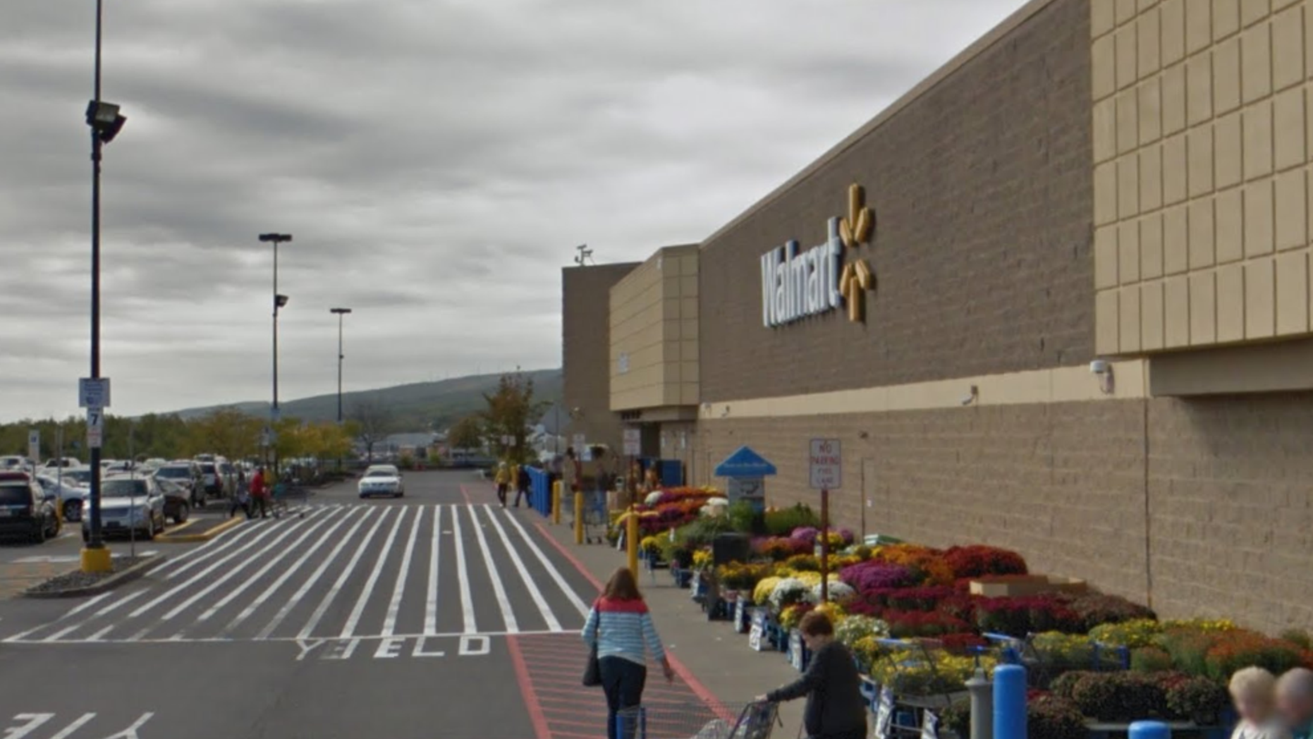 A Google Street View shows a Walmart located in Dickson City, Pa., where a veteran sat outside in the rain selling poppies.