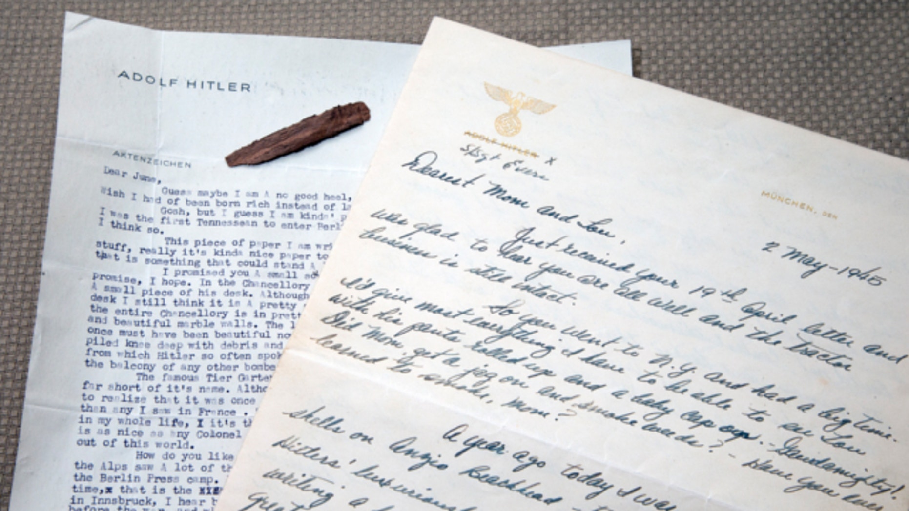 June 18, 2013: Two letters are shown written by American soldiers on Adolf Hitler's stationery that historian Andrew Carroll has in Washington.