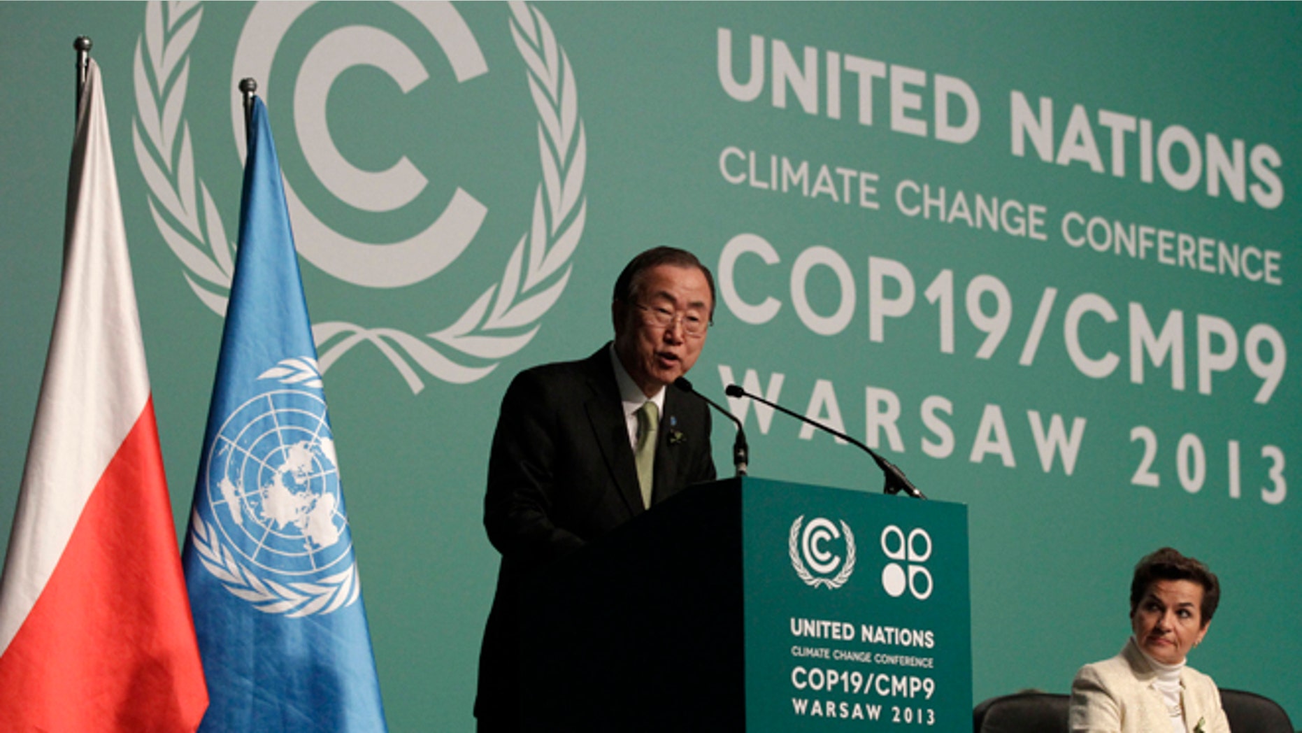 Nov. 19, 2013: U.N. Secretary General Ban Ki-moon delivers a speech as he attends the Convention on Climate Change COP19 conference at the National Stadium in Warsaw