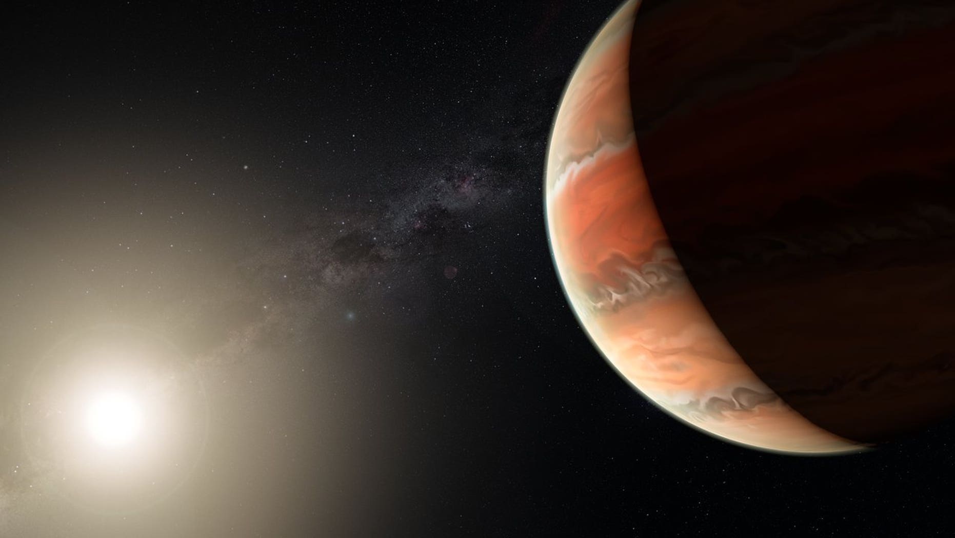 Artist's illustration showing the exoplanet WASP-19b, whose atmosphere contains titanium oxide. In large enough quantities, titanium oxide can prevent heat from entering or escaping an atmosphere, leading to a "thermal inversion" in which temperatures are higher in the upper atmosphere than lower down.