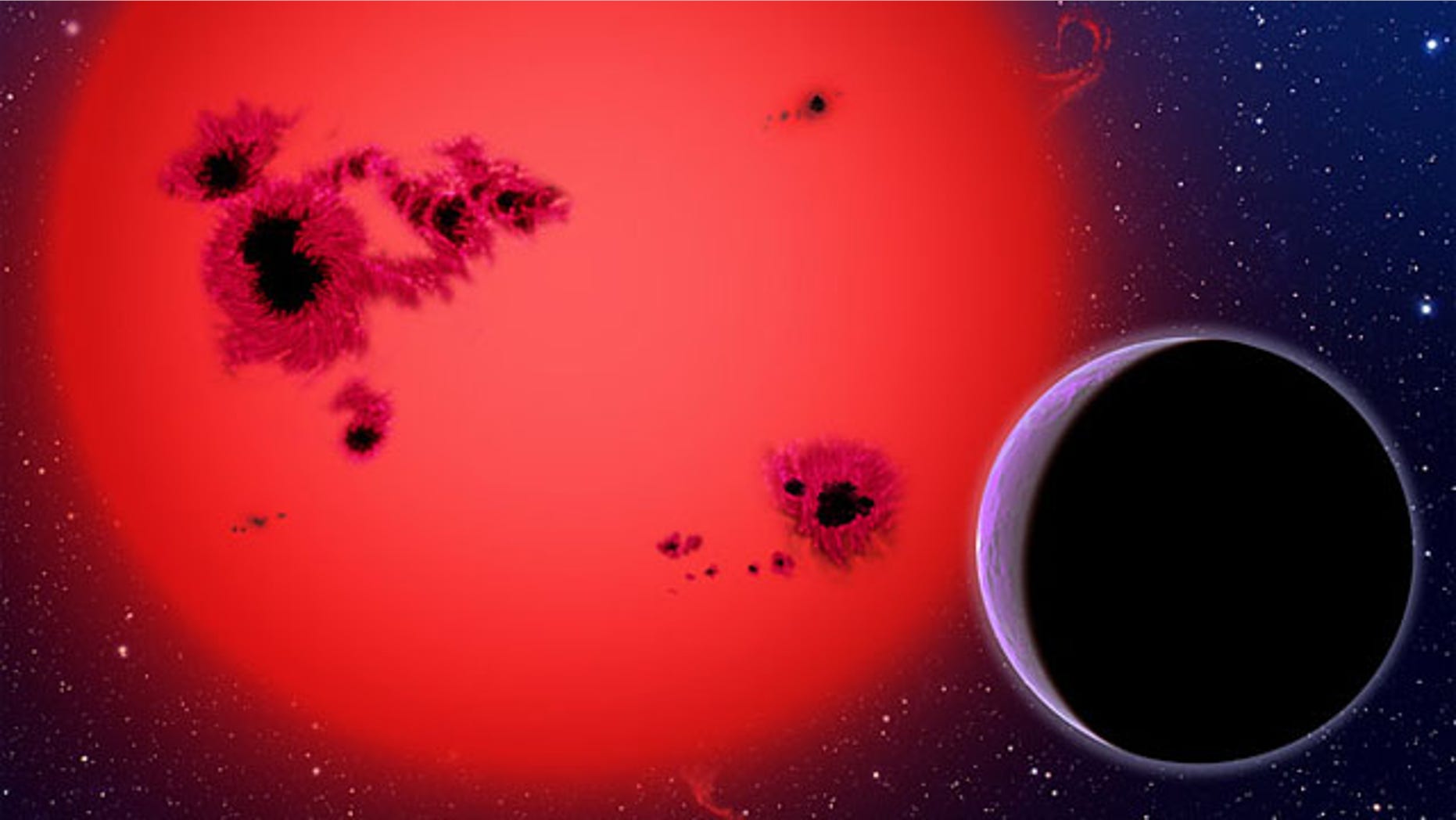 Essentially one big ocean, GJ 1214b orbits a red dwarf star in this artist's conception. Researchers now believe the "water world" represents an new type of planet.