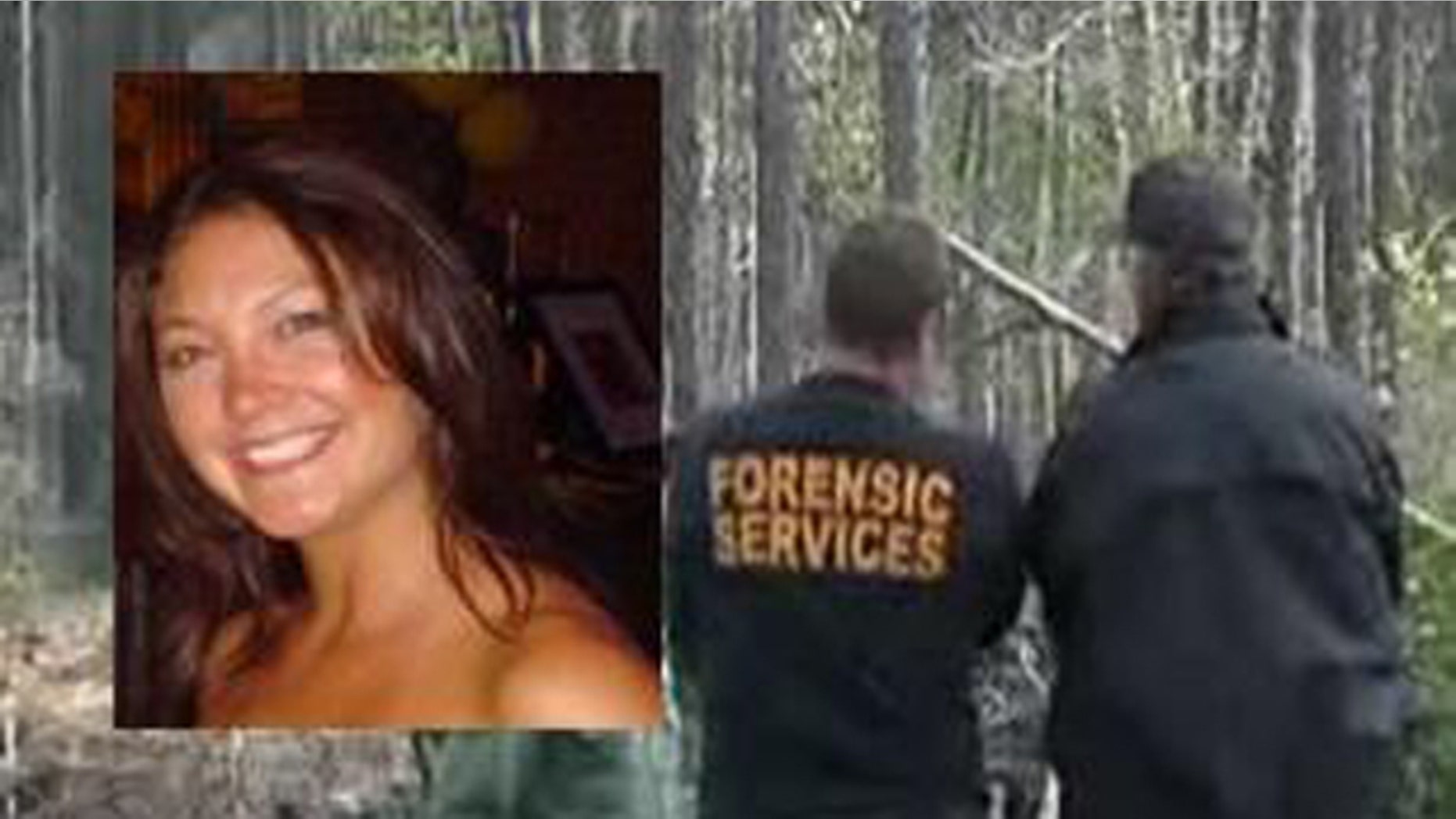 Dara Wilson is seen in this undated photo, provided by the Mount Pleasant Police Department, and police search the area around Watson's burnt SUV.