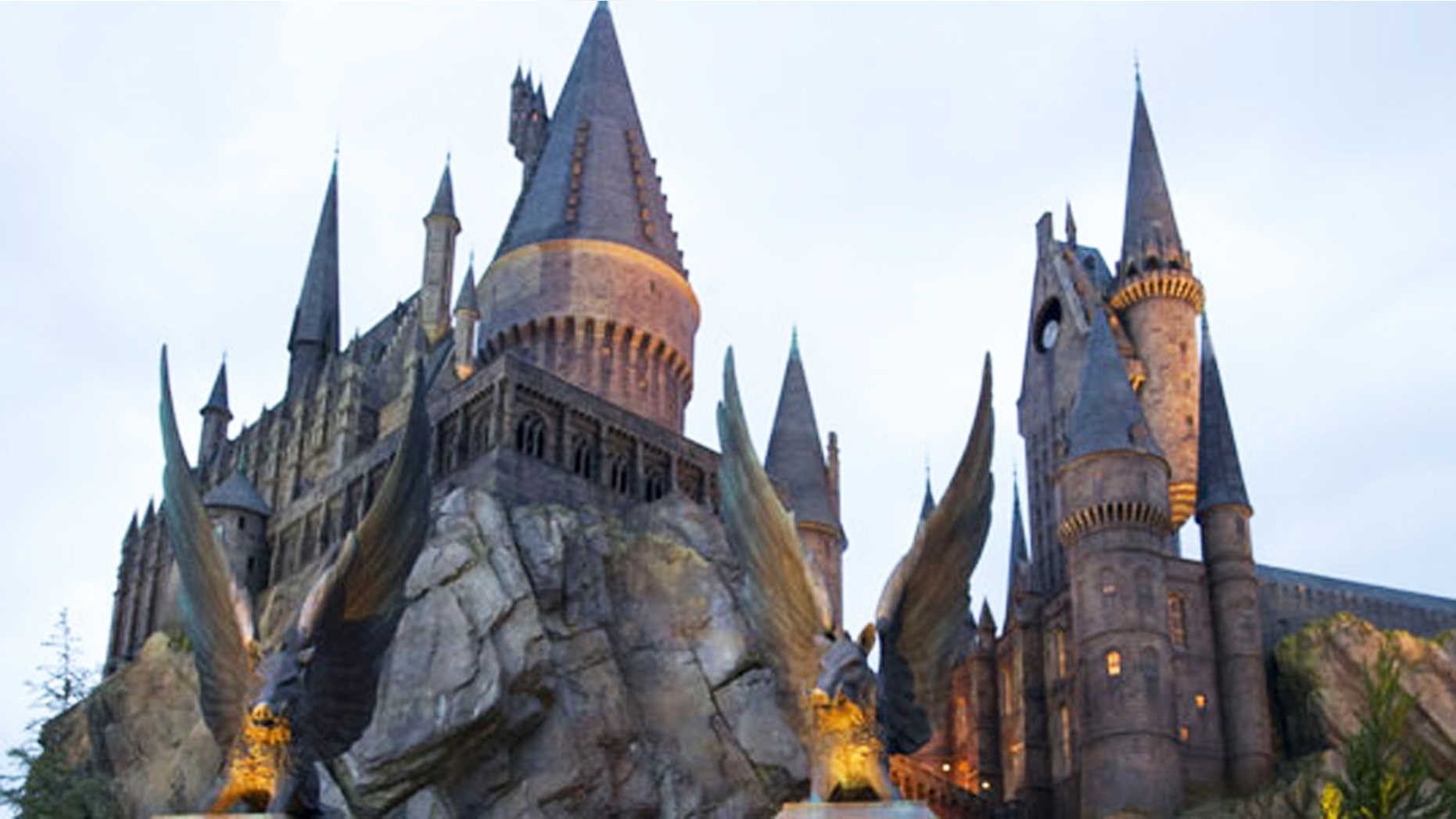 Hogwarts Castle beckons guests at the entrance to Harry Potter and the Forbidden Journey attraction.