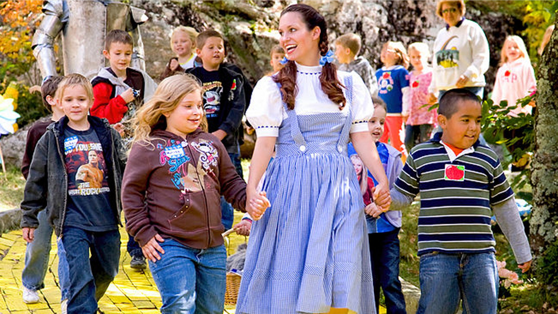 Guests follow the Yellow Brick Road with Dorothy at Land of Oz.
