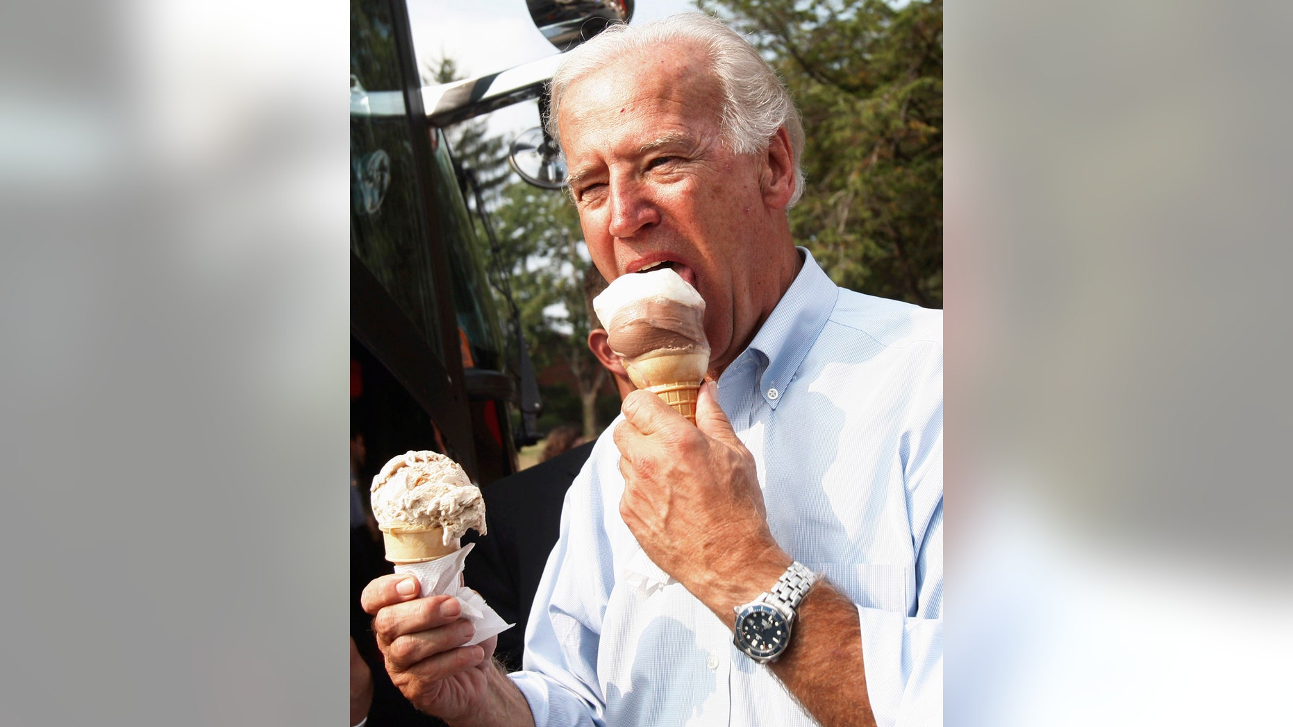 In this file photo, former vice president Joe Biden enjoys ice cream during a campaign stop at Windmill Ice Cream Shop in Aliquippa, Pennsylvania, August 29, 2008.