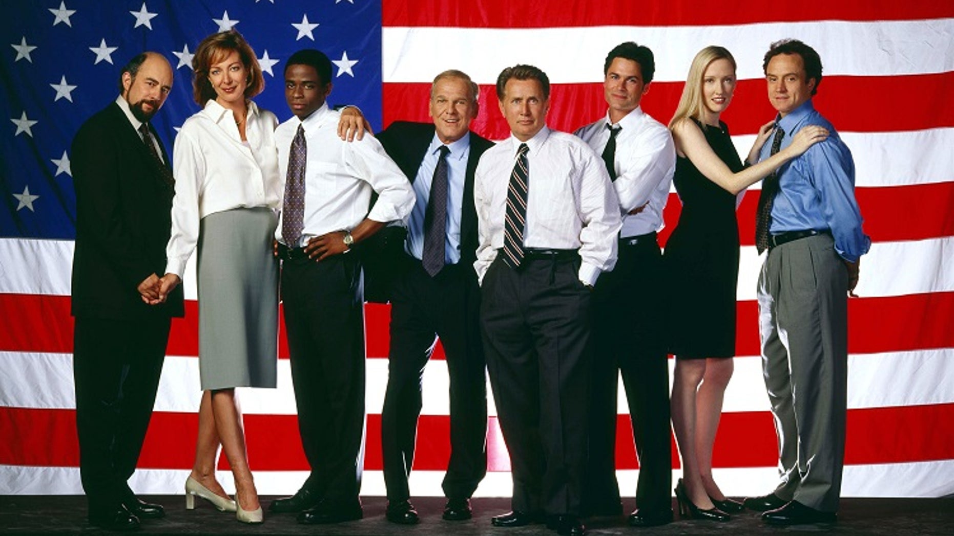 The NBC television series "The West Wing" received an Emmy nomination for Best Drama Series, and received the second most nominations for any series, 18, as nominations were announced in Los Angeles July 12, 2001. Cast members shown (L-R) are Richard Schiff, Allison Janney, Dule Hill, John Spencer, Martin Sheen, Rob Lowe, Janel Moloney and Brad Whitford. The Emmy Awards will be presented in Los Angeles September 16. In addition, both Sheen and Lowe received nominations as Best Lead Actor in a Drama Series for their roles. - RTXKMN2