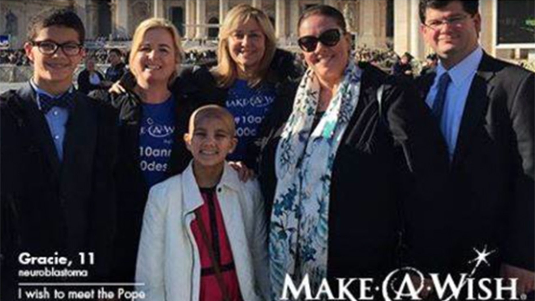 This photo shows the West family outside of the Vatican where Grace met the Pope.