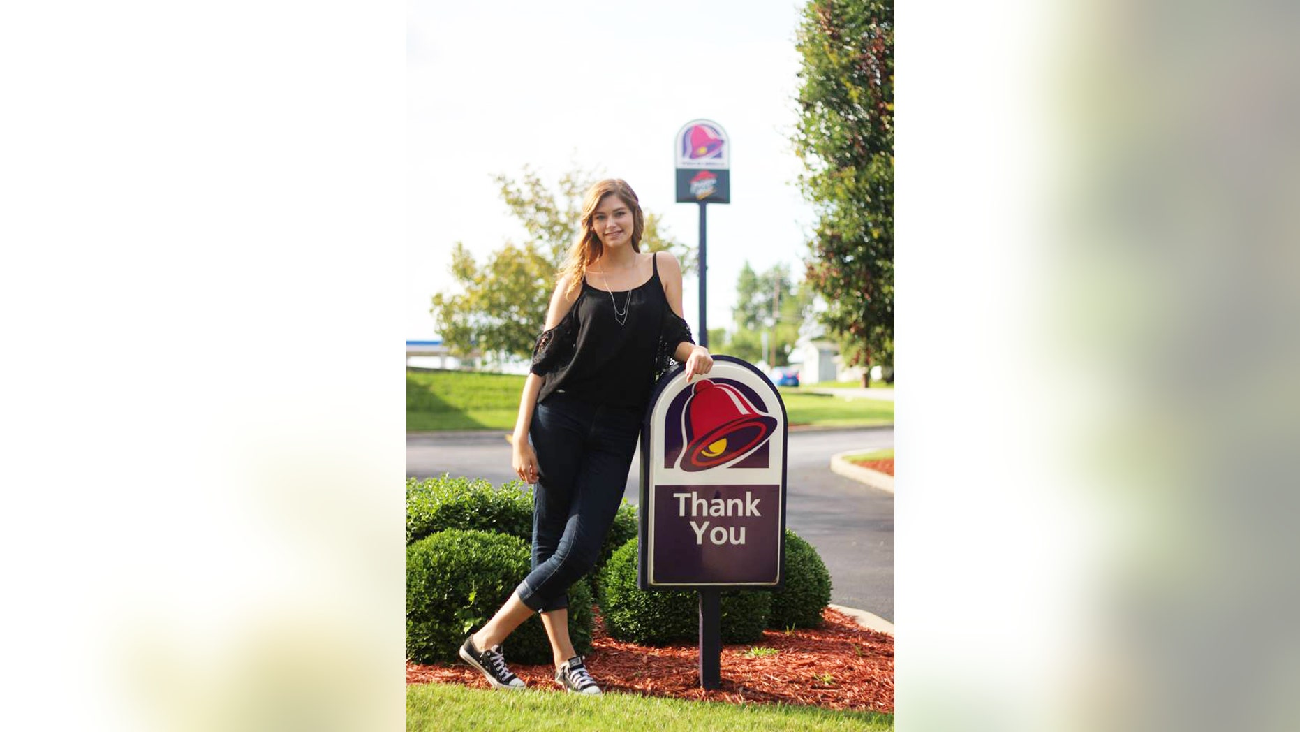 Brittany Creech poses outside of her local Taco Bell.