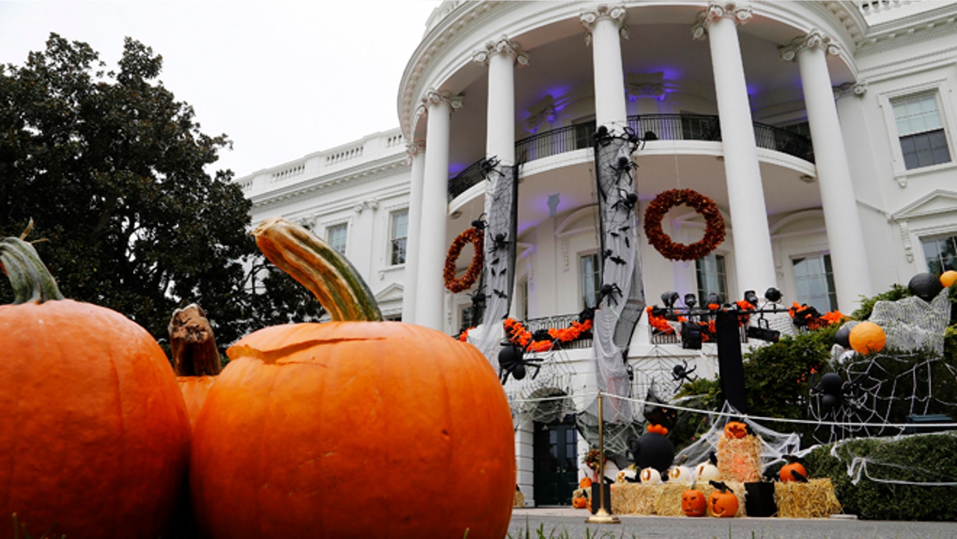 Oct. 31, 2013: Jack-o'-lanterns and other Halloween decorations are displayed ahead of a reception for children on the South Lawn at the White House in Washington.