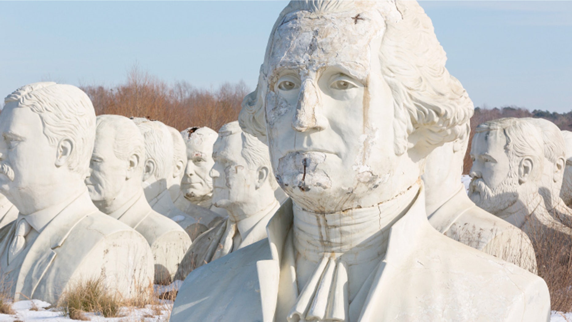 Some 150 miles south of Washington, DC on a patch of farmland in Croaker, Virginia, stands 43 giant heads of United States presidents.
