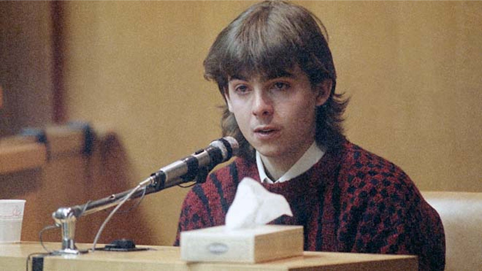 In this March 13, 1991 file photo, William Flynn, testifies on his 17th birthday how he shot Gregory Smart in the head and killed him, in court in Exeter, N.H.