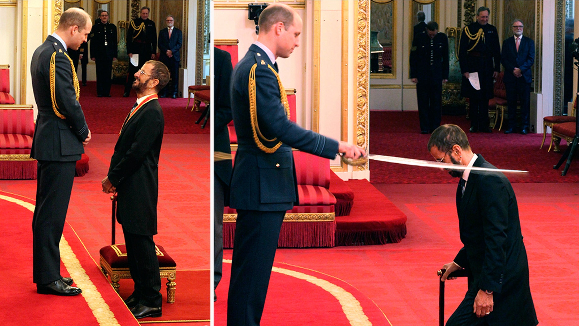 Ringo Starr was made a knight by Prince William at Buckingham Palace during an Investiture ceremony in London on Tuesday.