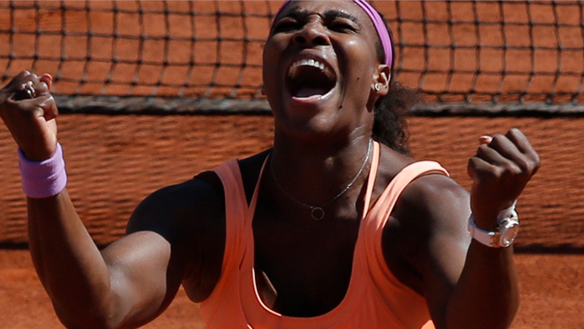 June 6, 2015: Serena Williams of the U.S. clenches her fists after defeating Lucie Safarova of the Czech Republic during their final match of the French Open tennis tournament at the Roland Garros stadium in Paris. (AP)