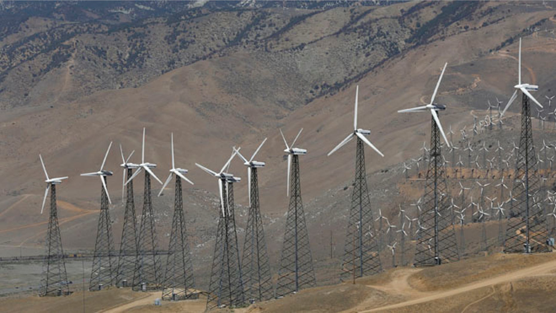FILE: A wind farm, part of the Tehachapi Pass Wind Farm, is pictured in Tehachapi, California.