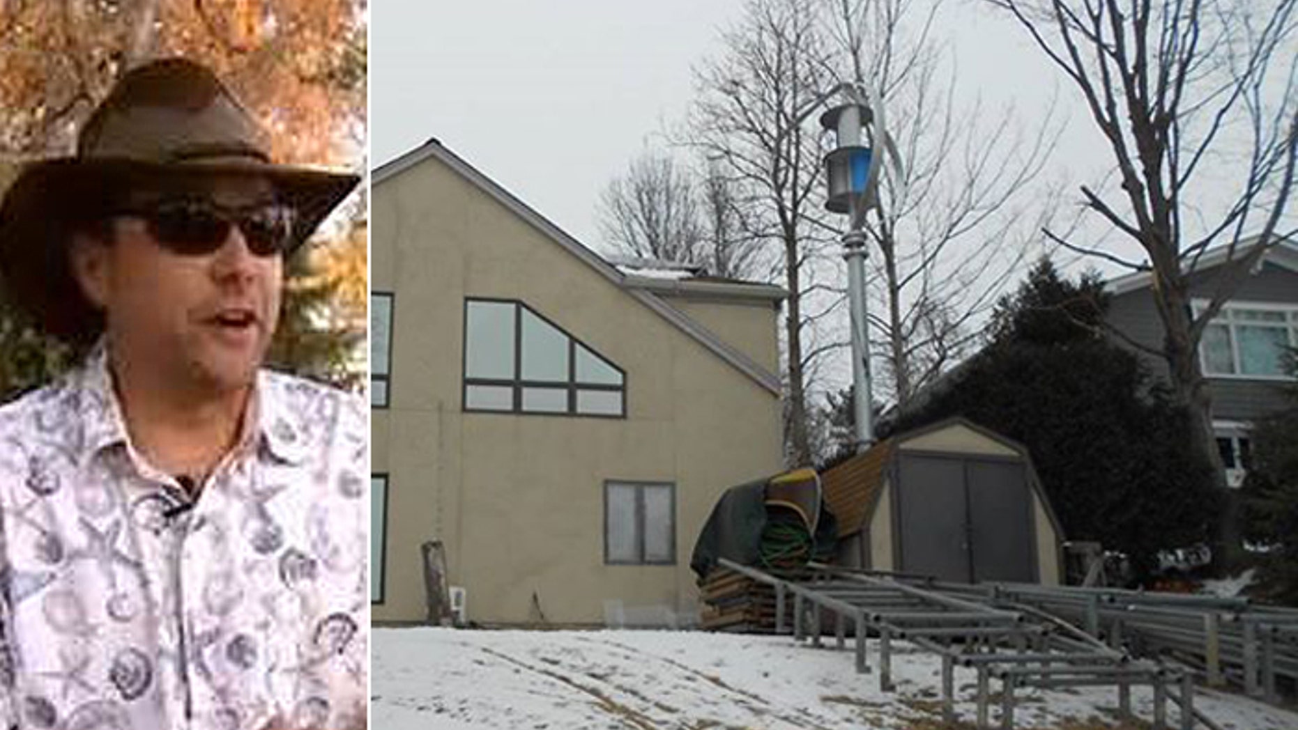 Jay Nygard, (l.), believes harvesting wind energy at his home is his right - even if it drives his neighbors crazy. (Courtesy: Kendall Nygard)
