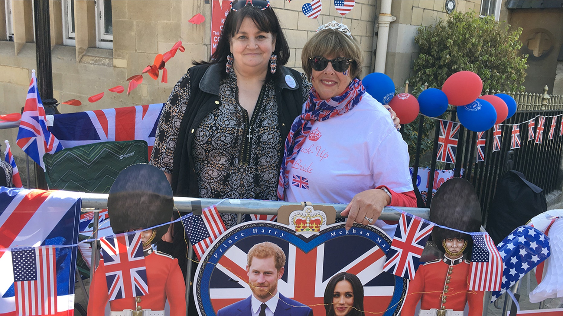 Faith Nicholson, left, at Donna Werner met and Prince William and Kate Middleton's wedding in 2011 and have reunited to camp out on the streets ahead of Prince Harry's wedding to Meghan Markle on Saturday.