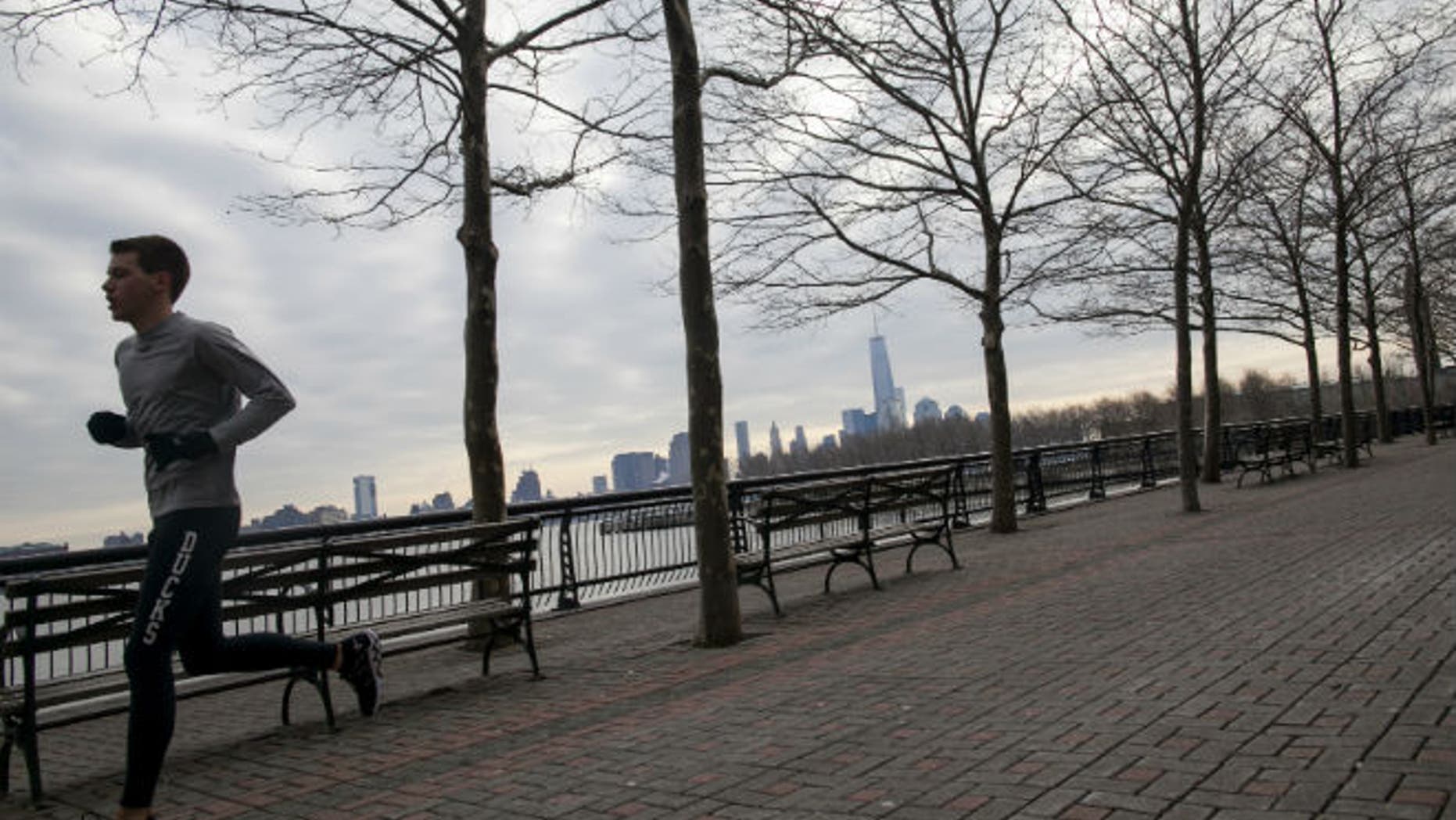 A man jogs along the waterfront in Hoboken, New Jersey January 19, 2014.
(REUTERS/Eric Thayer)