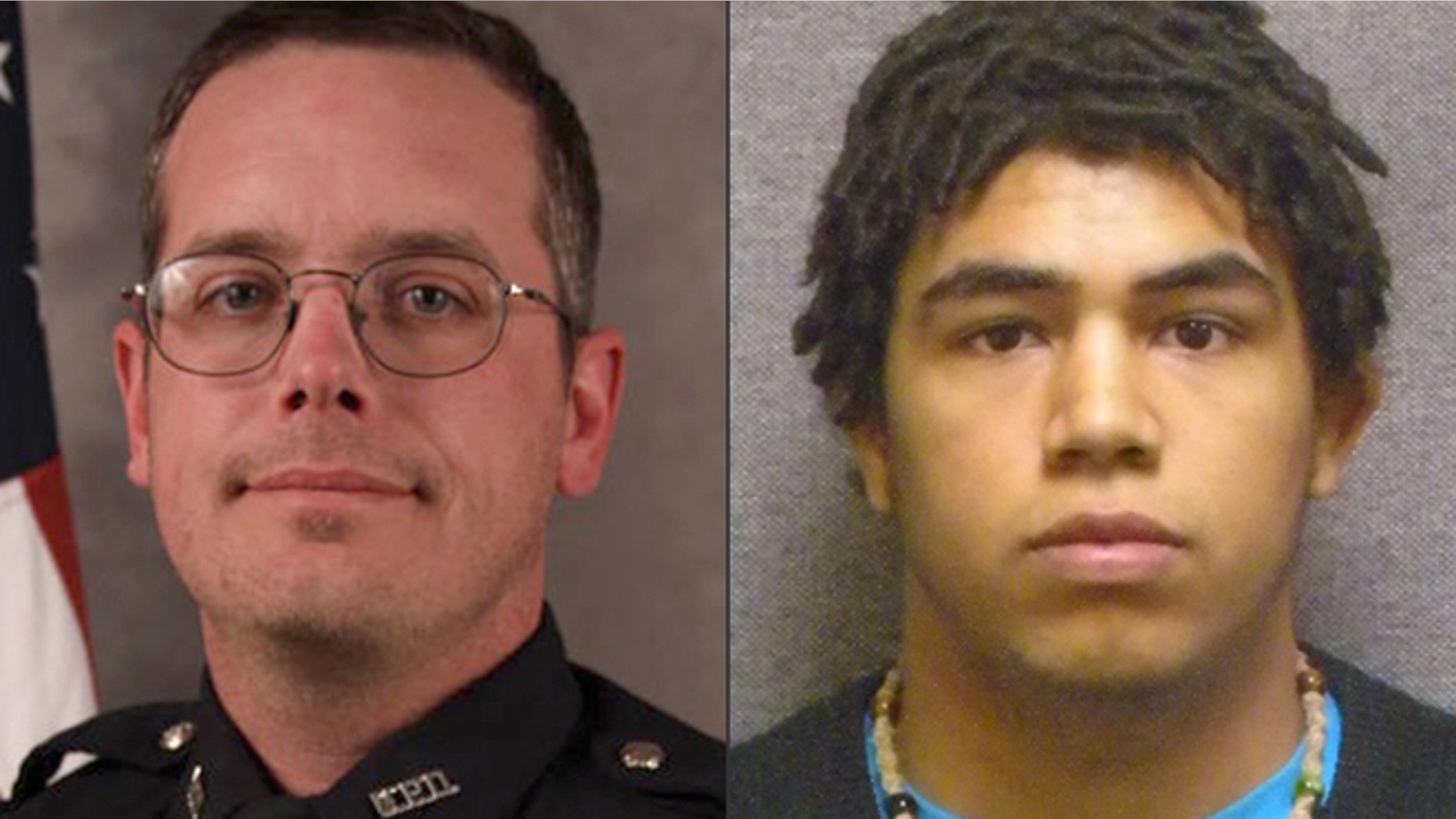 These file photos provided by the Madison, Wis. police department and Wisconsin Department of Corrections show Officer Matt Kenny, left, and shooting victim Tony Robinson.