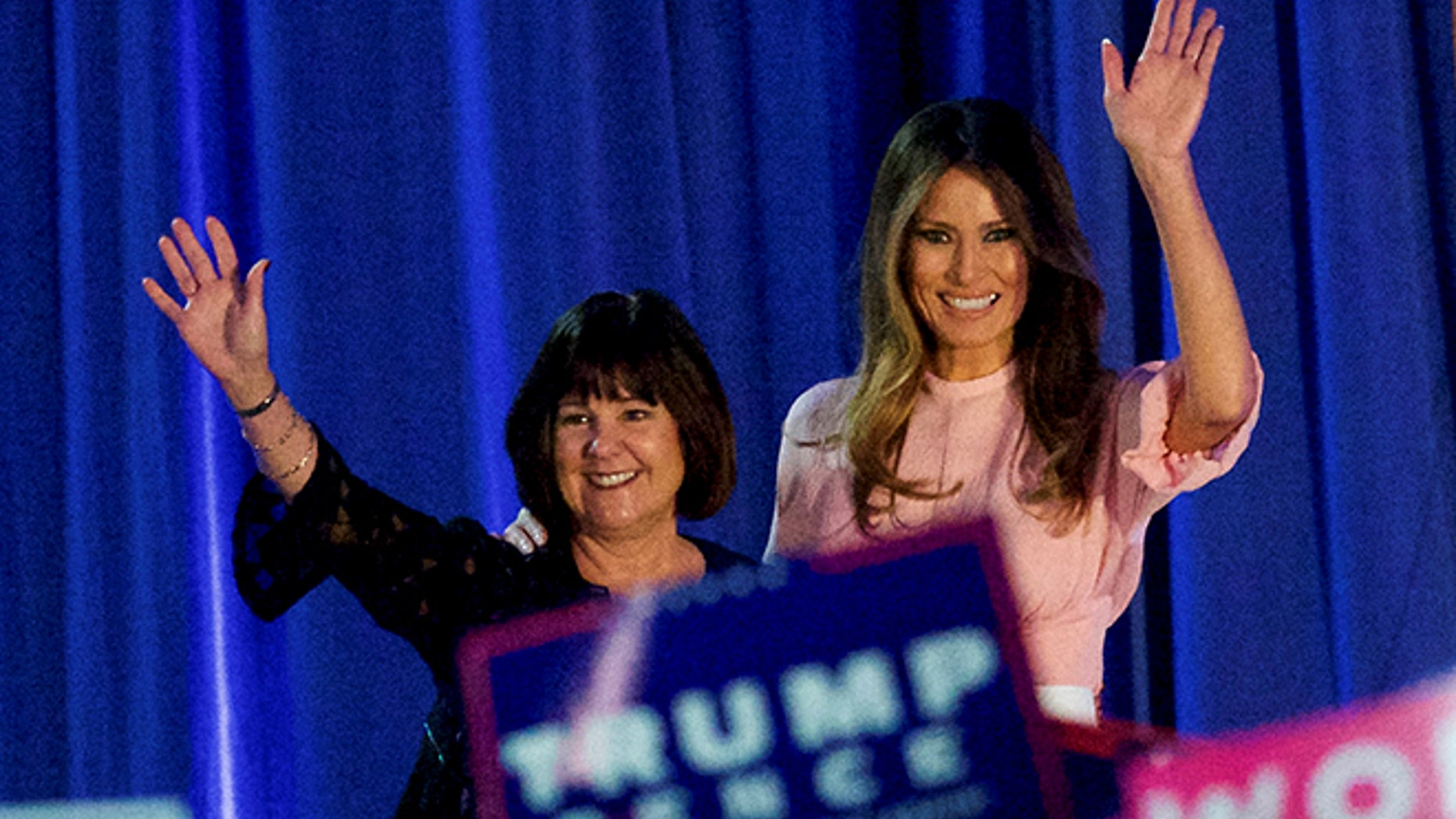 Melania Trump and Karen Pence on the campaign trail on Nov. 3, 2016, in Pennsylvania, days before the election. (Reuters)