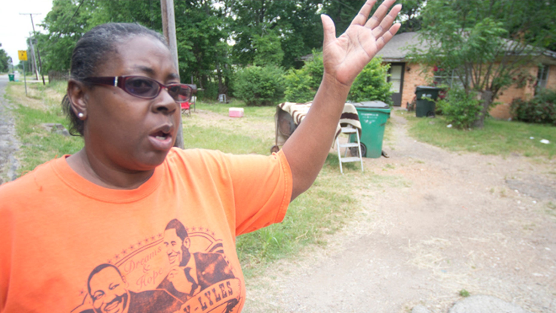 May 7: Johnnie Demeritt, 55, who was neighbors and friends with Pearlie Golden, 93, talks to the media in Hearne, Texas.