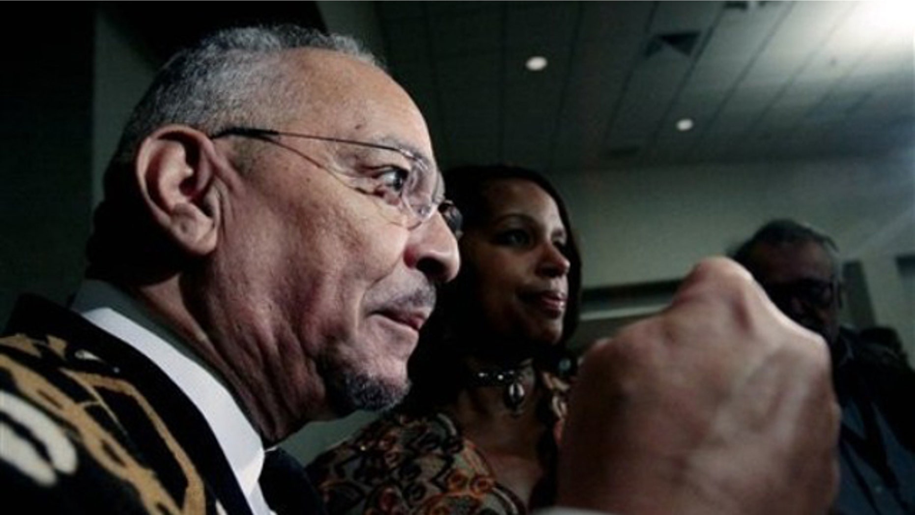 Rev. Jeremiah Wright answers a question before addressing the Veterans of the Mississippi Civil Rights Movement Conference at Jackson State University in Jackson, Miss., March 25. (AP Photo)