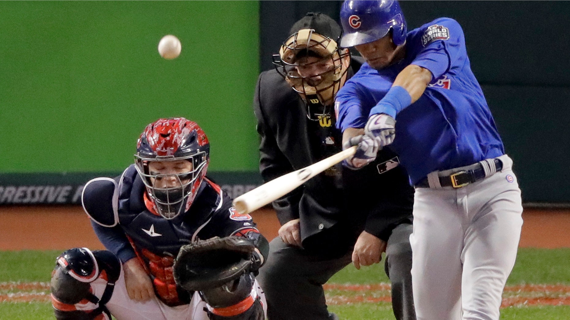 Nov. 1, 2016: Chicago Cubs' Addison Russell hits a grand slam against the Cleveland Indians during the third inning of Game 6 of the World Series.