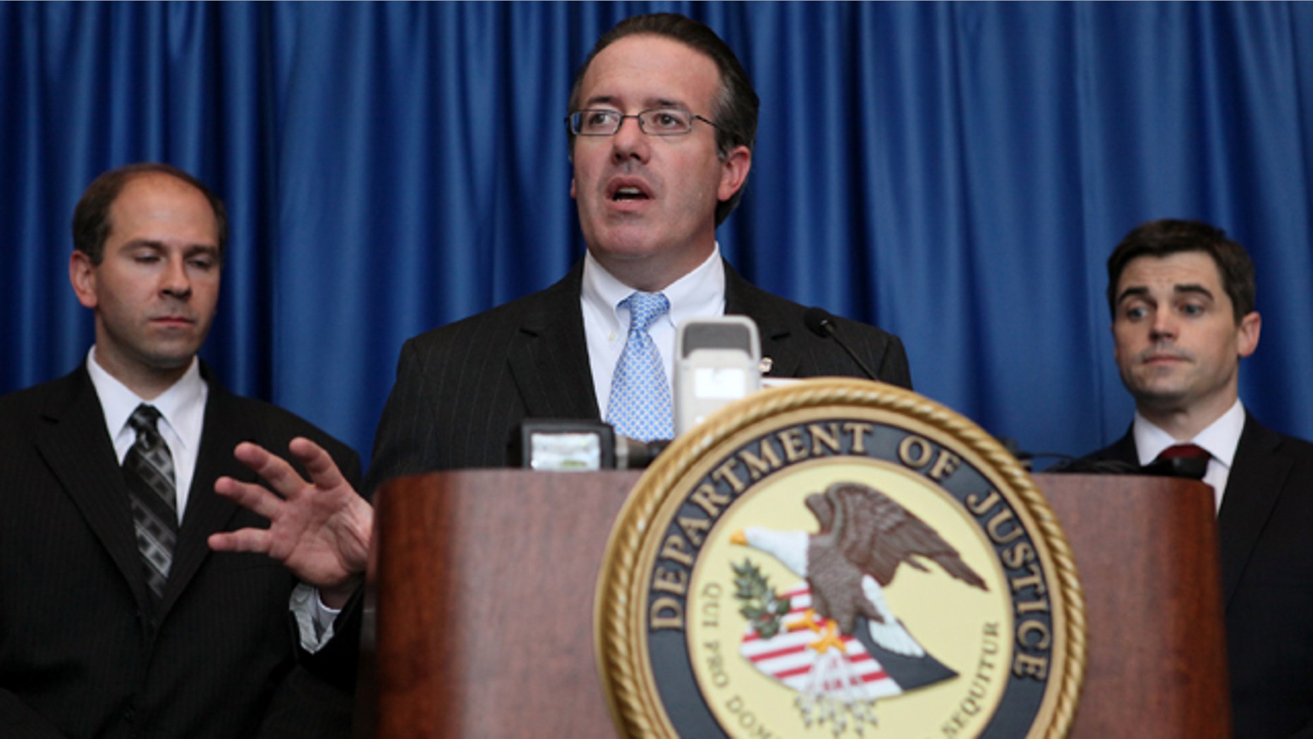 Dec. 6, 2011: Southern West Virginia U.S. District Attorney R. Booth Goodwin II speaks to reporters at the Robert C. Byrd federal courthouse in Charleston, W.Va. The U.S. Attorney's Office along with the Federal Bureau of Investigation and the Department of Labor's Office of Inspector General on Tuesday announced a non-prosecution agreement under which Alpha Natural Resources Inc. will make payments and safety investments totaling $209 million in connection with the April 5th, 2010 explosion at the Upper Big Branch mine that killed 29 coal miners and injured two others.