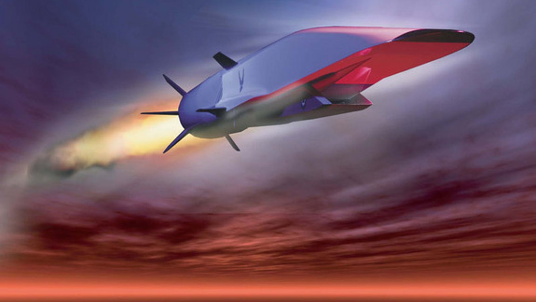 This Air Force illustration depicts the X-51A Waverider scramjet vehicle during hypersonic flight during its May 26, 2010 test. Powered by a Pratt & Whitney Rocketdyne SJY61 scramjet engine, it is designed to ride on its own shockwave and accel