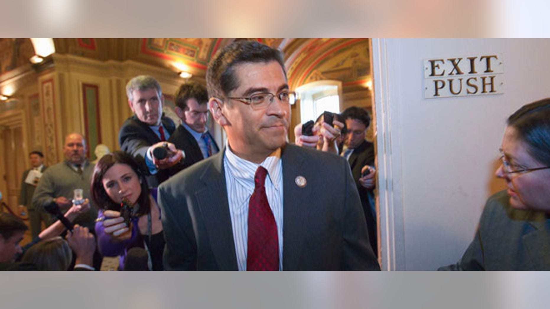 Supercommittee member Rep. Xavier Becerra, D-Calif. and other Democratic members of the supercommittee arrive for a closed-door meeting on Capitol Hill in Washington, Thursday, Nov. 17, 2011. (AP Photo/J. Scott Applewhite)