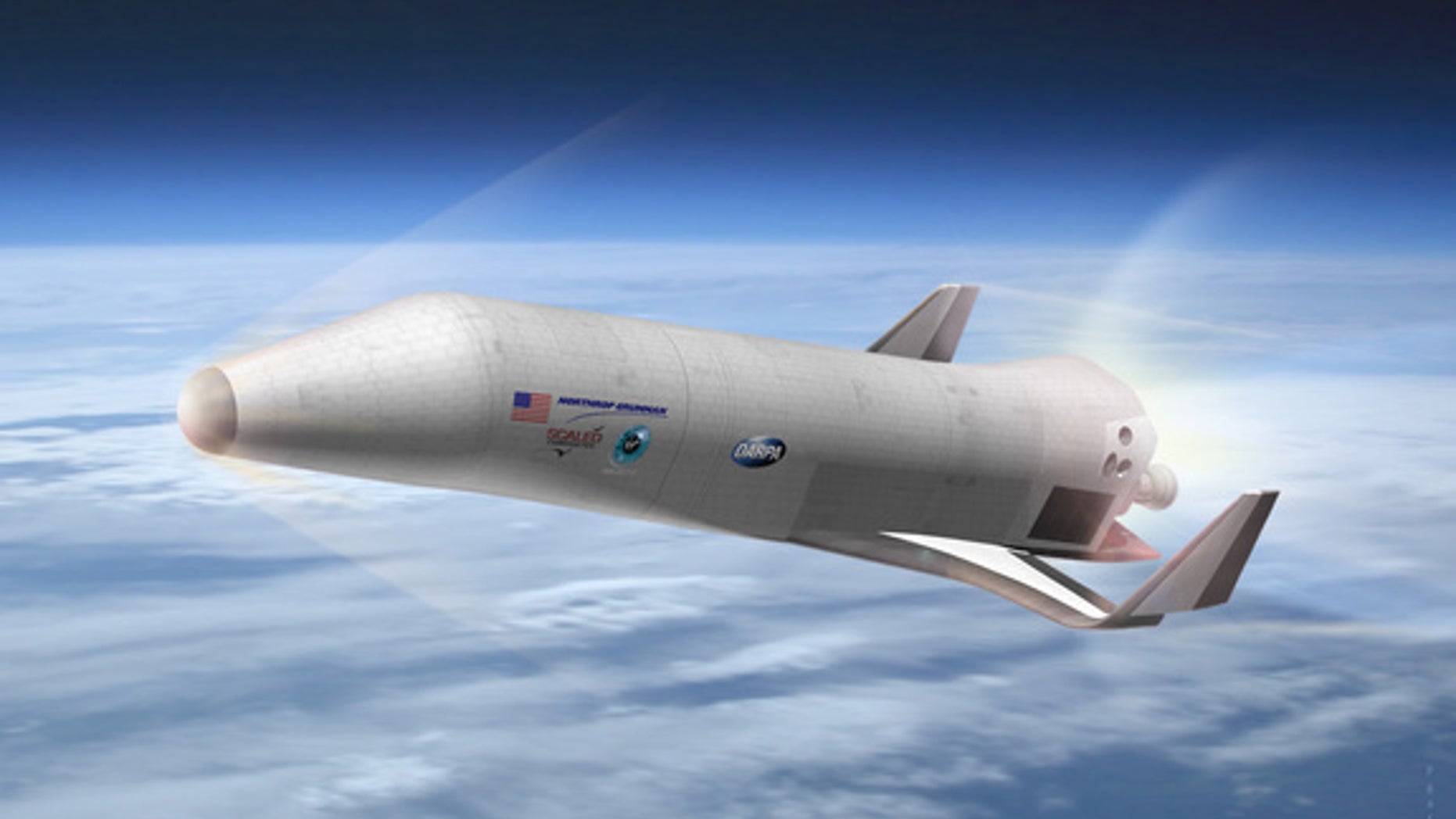 Artist's concept of the space plane being designed by Northrop Grumman, with help from Scaled Composites and Virgin Galactic, for DARPA's XS-1 program.