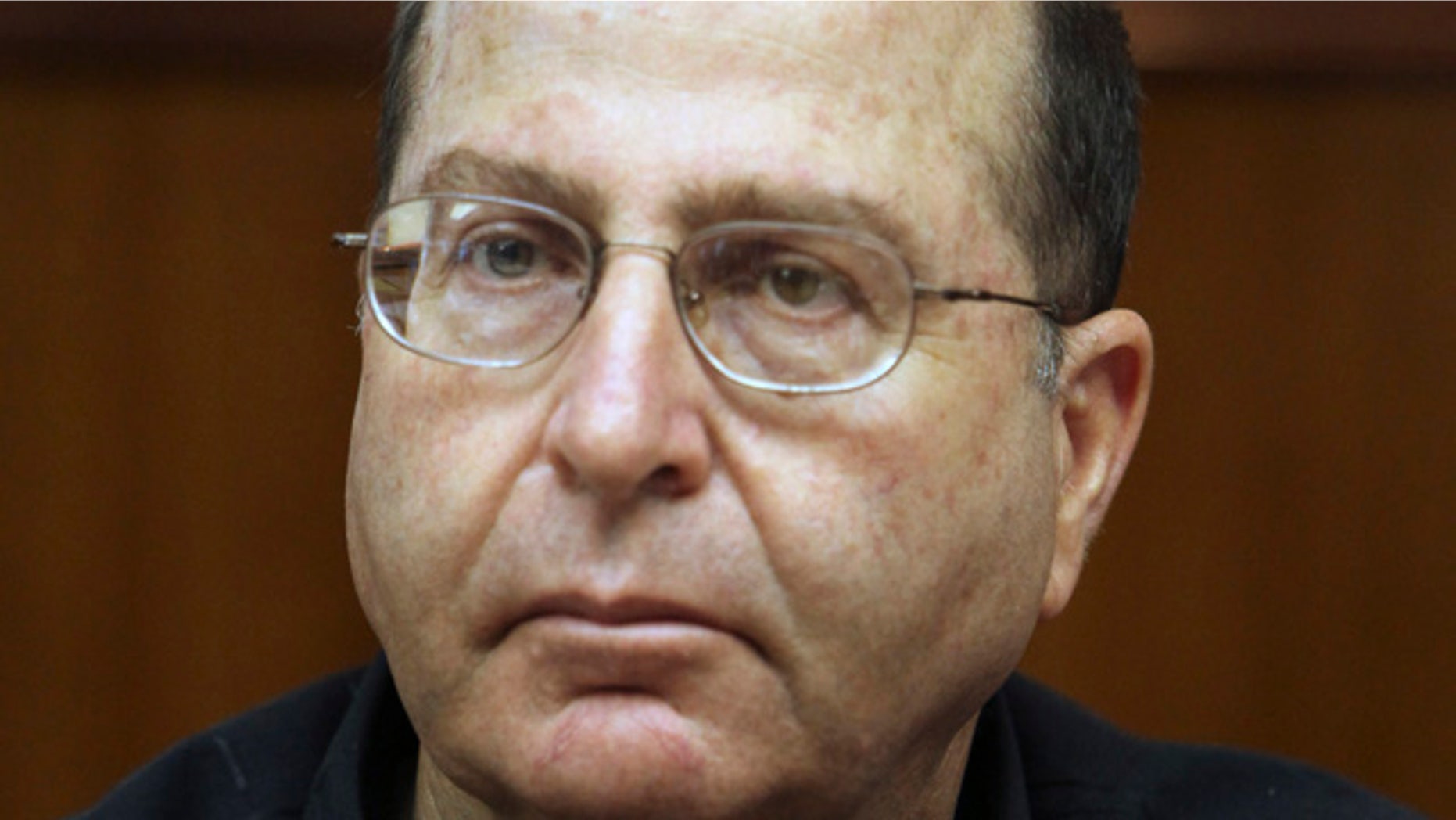 Aug. 23, 2009: Israel's deputy prime minister and minister of strategic affairs Moshe Ya'alon attends the weekly cabinet meeting at the Prime Minister's office in Jerusalem. Ya'alon said Wednesday that technical difficulties have pushed back the Iranian timetable for producing a nuclear weapon. Yaalon, a former military chief whose portfolio includes monitoring Iran, said he believes Iran is at least three years away from developing a nuclear bomb. (AP)