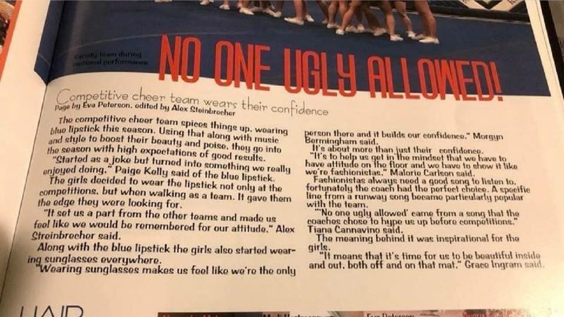 A yearbook headline of 'No one ugly allowed!' prompts the Oswego High School principal to apologize Tuesday. The school is located in a southwest suburb in Chicago, Ill.