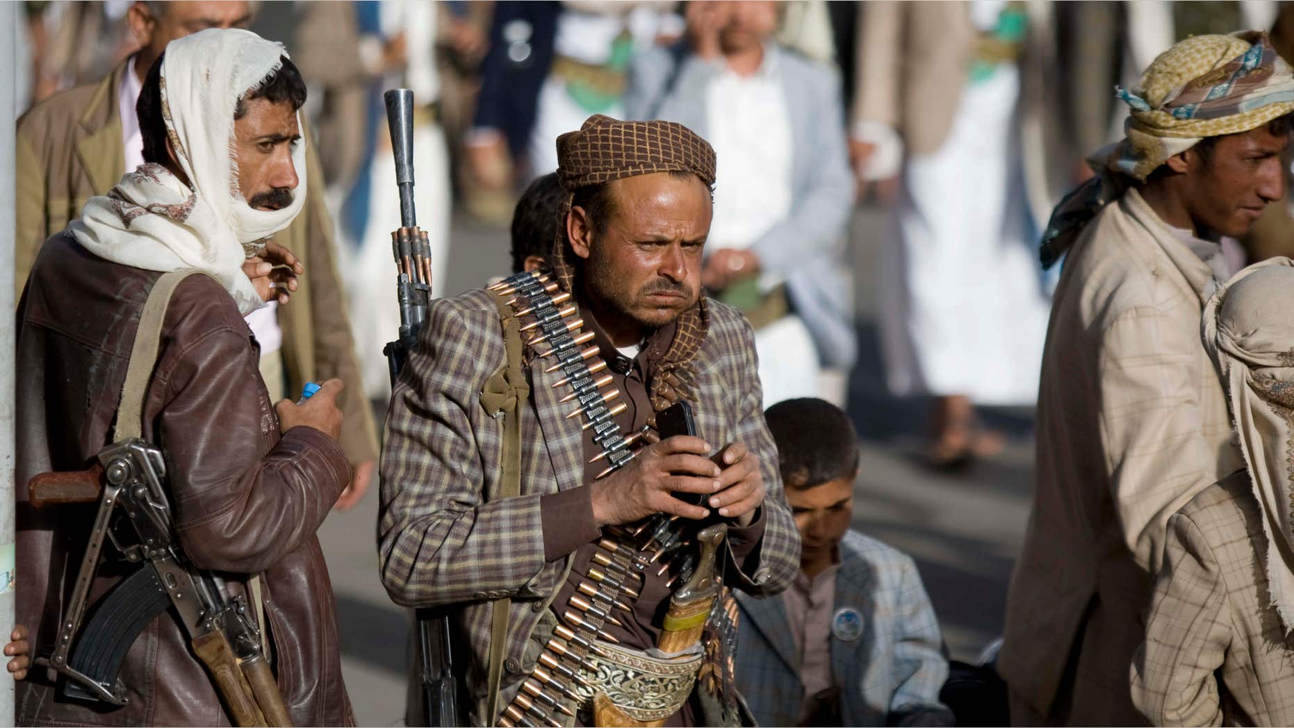 Feb. 20, 2015: Houthi Shiite militants attend a rally to show support for their leader Abdel-Malik al-Houthi in Sanaa, Yemen.