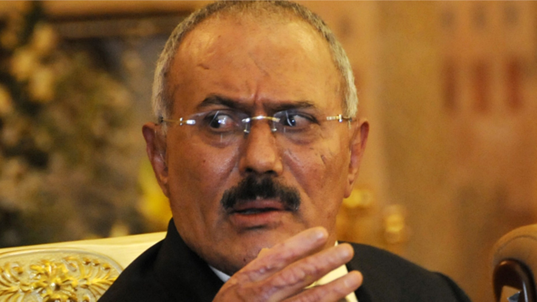 Dec. 24, 2011: Yemen's President Ali Abdullah Saleh speaks to reporters during a news conference at the Presidential Palace in Sanaa, Yemen.