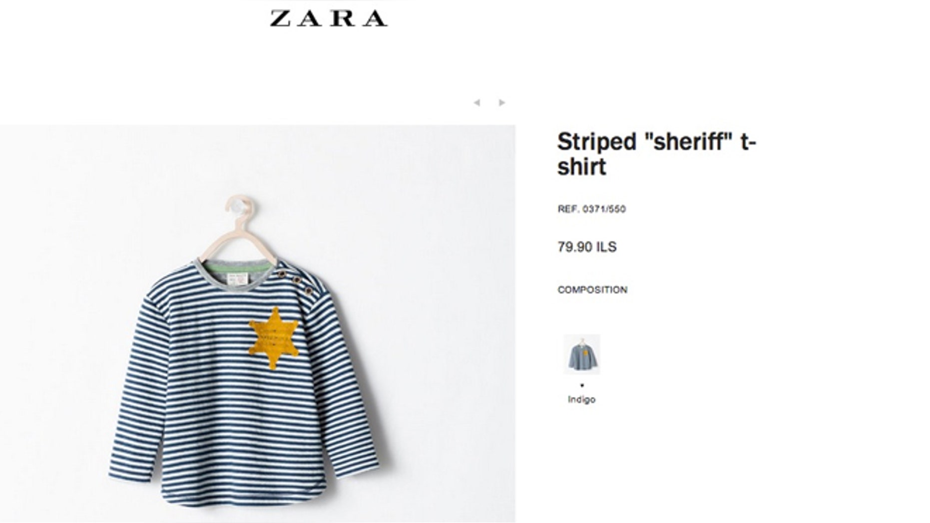 The garment, which was marketed online as a striped “sheriff” T-shirt, has been removed following complaints by critics who blasted it as insensitive and out of touch for its similarity to clothing Nazis required Jews to wear in concentration camps throughout Europe during World War II.
