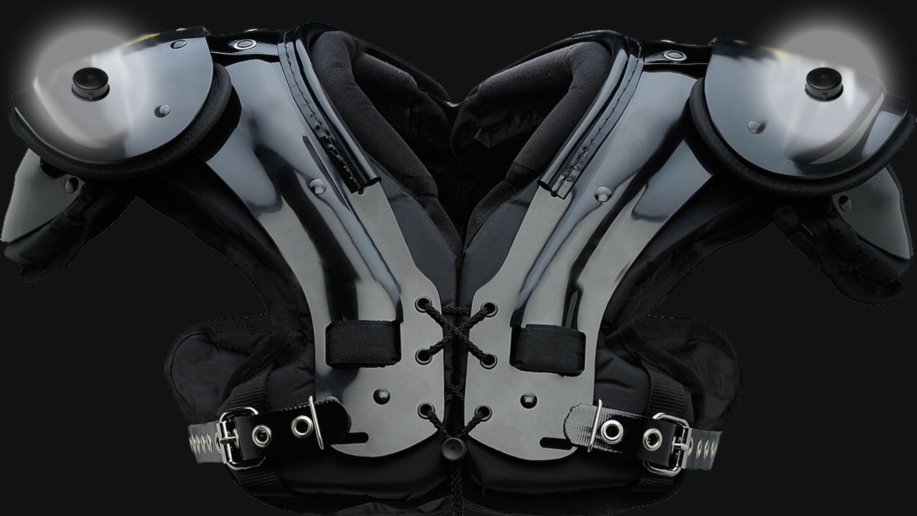 Shoulder pads with the RFID chips highlighted (Zebra Technologies).