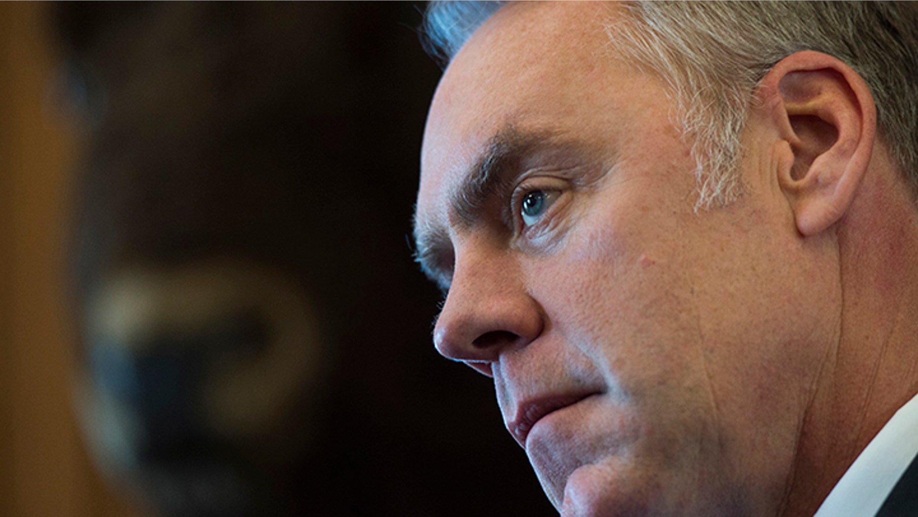 Interior Secretary Ryan Zinke speaks at the Interior Department in Washington, March 29, 2017.