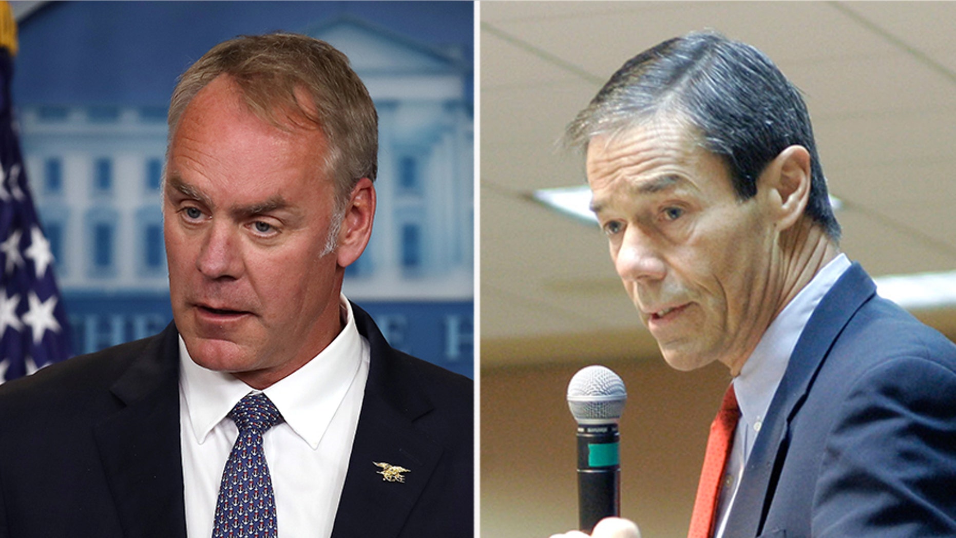 Former Governor of Alaska Tony Knowles (right) has resigned along with seven other members of the National Parks Service advisory board over claims that Department of Interior Secretary Ryan Zinke (left) had ignored their requests for a meeting.
