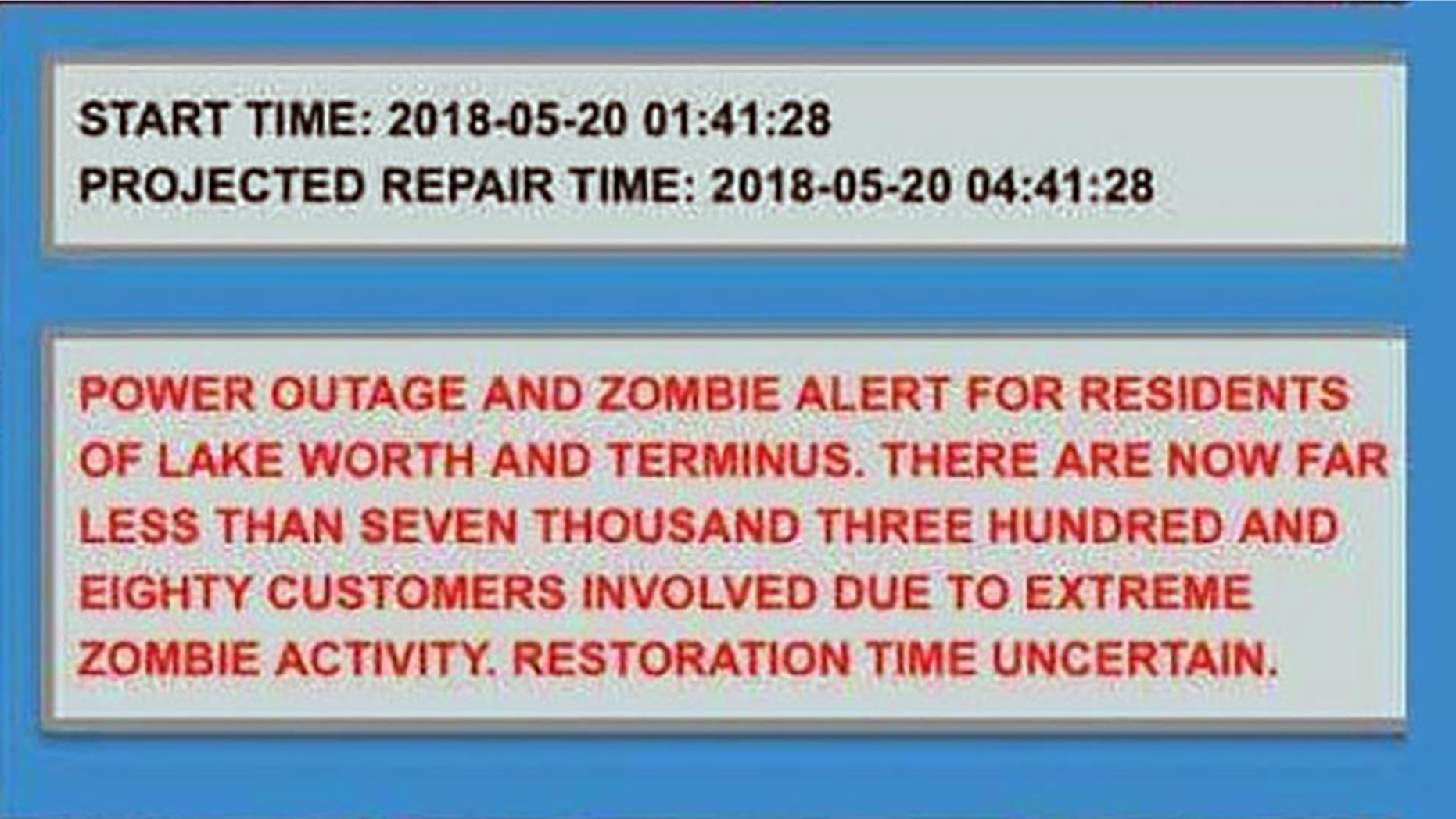 Florida City Warns Of Zombie Activity In Power Outage Alert Fox News