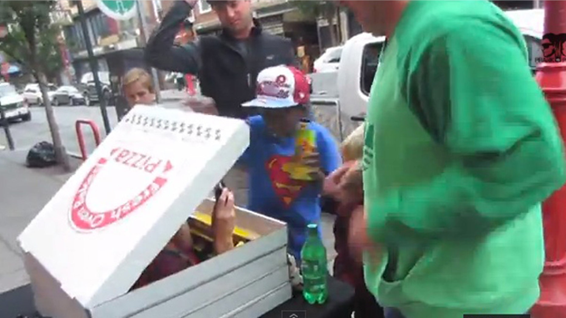 A team of pranksters scared the pepperoni out of people thinking they were getting a free slice of pizza.