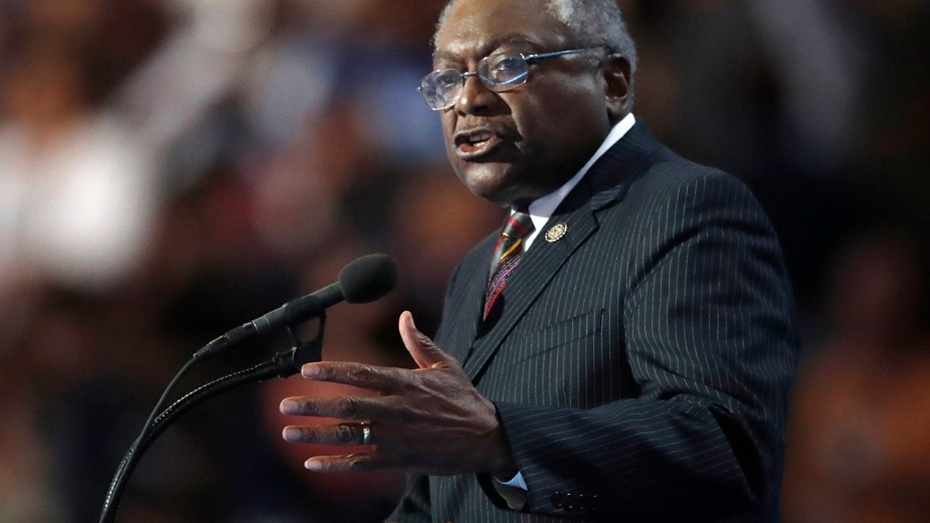 FILE - Rep. James Clyburn, D-SC, speaks during the final day of the Democratic National Convention in Philadelphia.