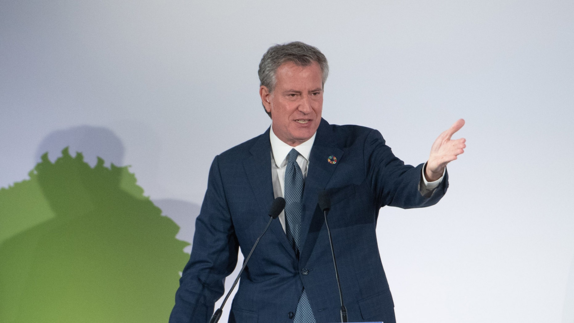 Mayor Blasio delivers a speech at the opening plenary session of the Summit on the Impact of Sustainable Development organized by the World Economic Forum in Midtown Manhattan on Monday, September 24, 2018.