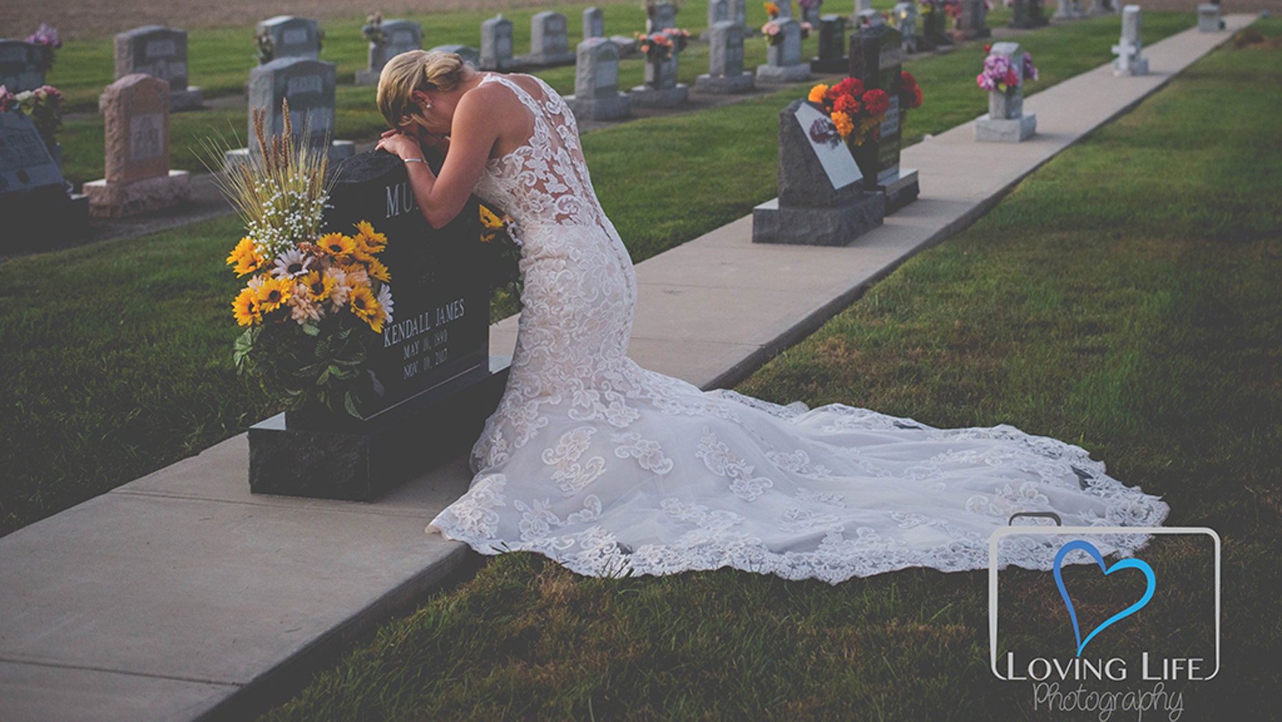 Grieving Indiana bride poses for wedding photos alone after firefighter fiancé is killed by drunk driver